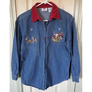 Nutcracker Womens Sm Embroidered Christmas Full Button Long Sleeve Shirt